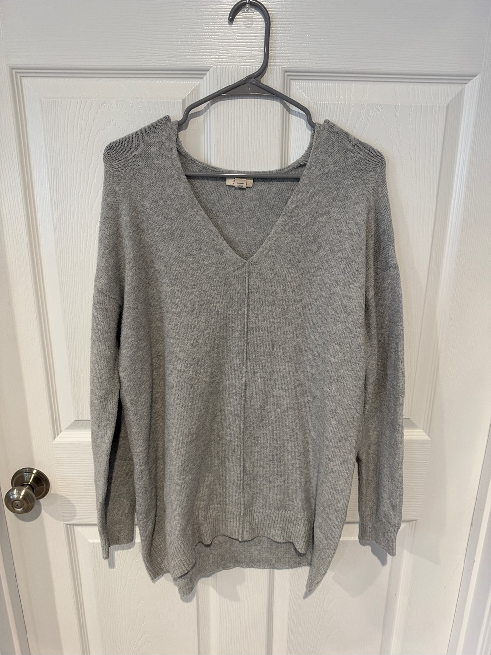 a.n.a Gray V-Neck Pullover Sweater OVERSIZED